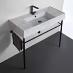 Scarabeo 5124-F-CON-BLK Marble Design Ceramic Console Sink and Matte Black Stand